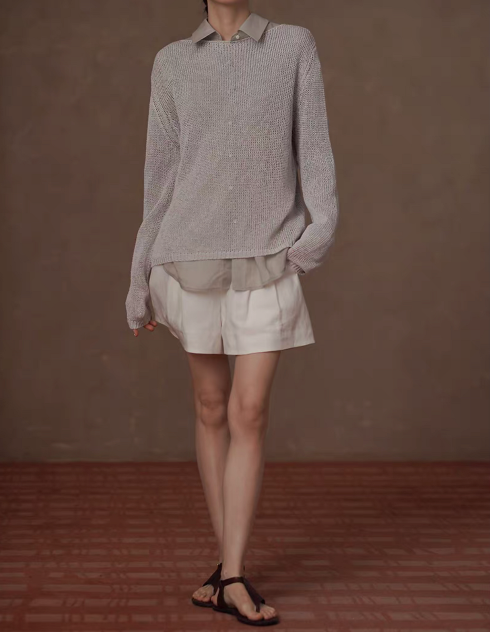 Thumbnail: Sora beige tencel acrylic knitted jumper
