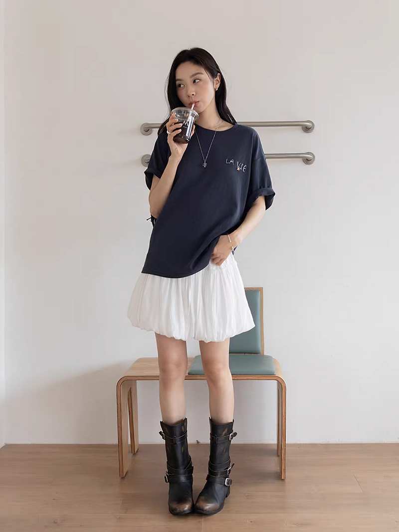 La Vie embroidery with star cotton linen crewneck tee 6