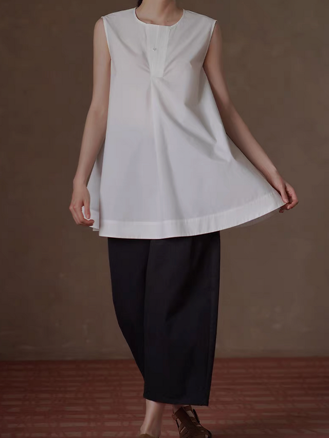 Peplum cotton poly non crease material mid length white vest 2