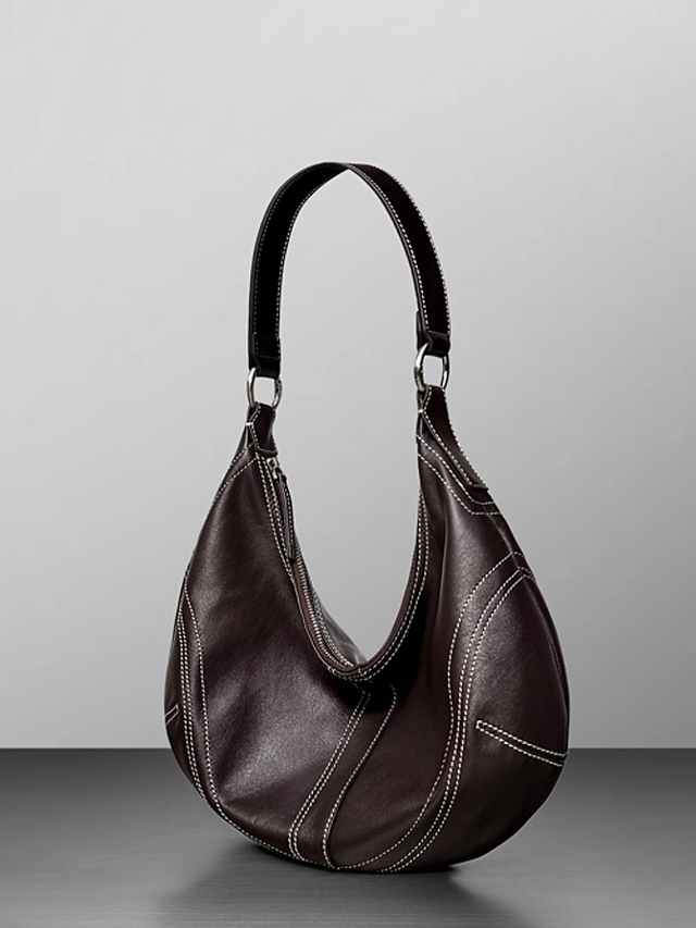 White stitched sheep skin crescent shoulder + crossbody bag 5