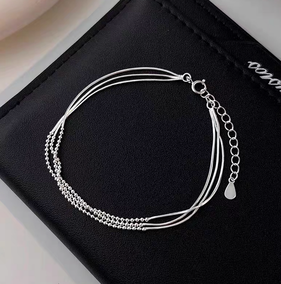 Thumbnail: 925 Silver triple layers beads bracelet
