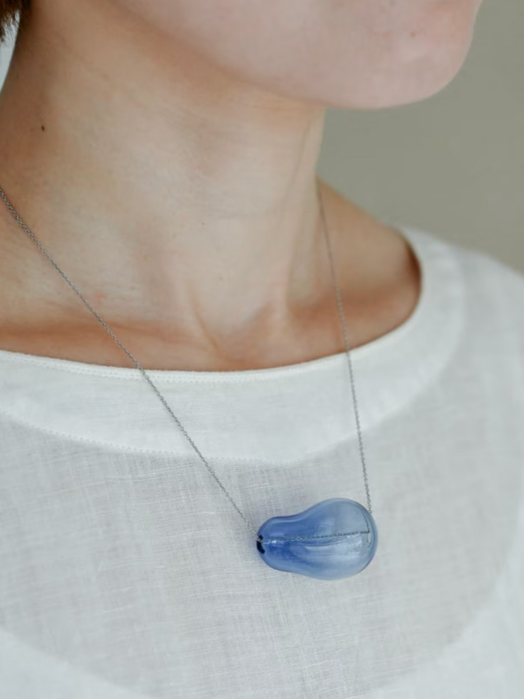 Handmade Hario shizukudama blue glass necklace 7