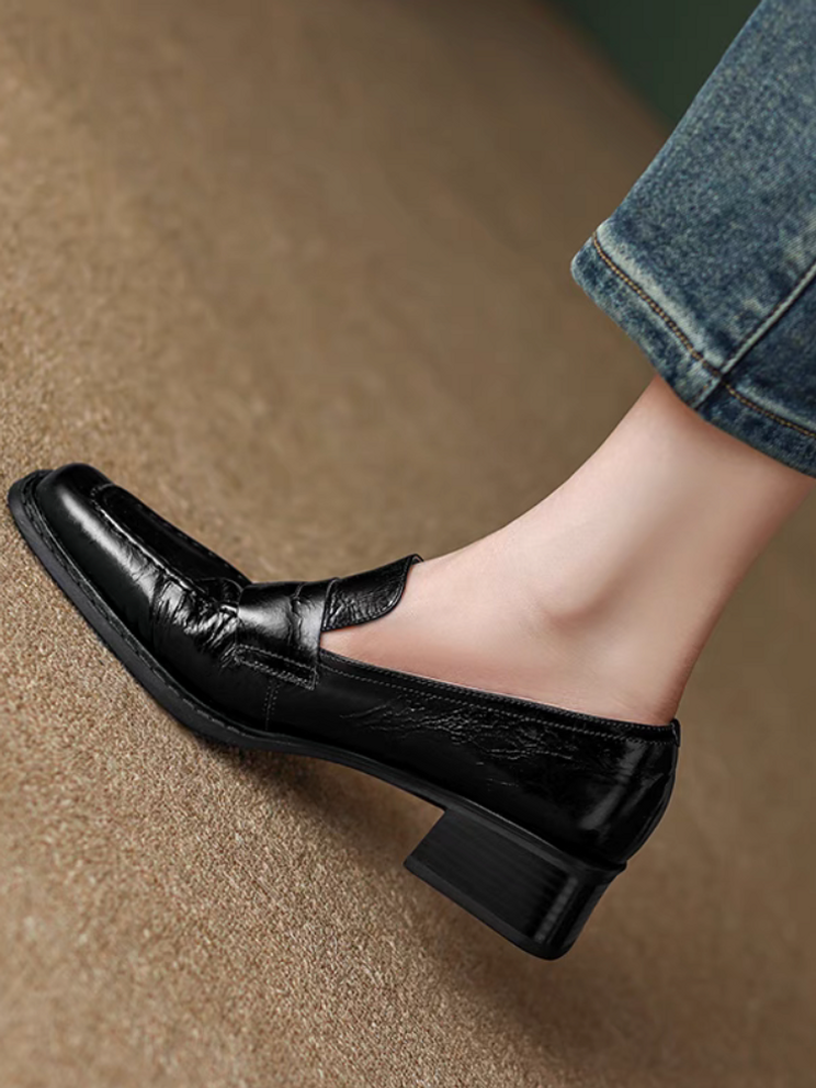 Ruffled calf leather square toe penny saver loafers 7