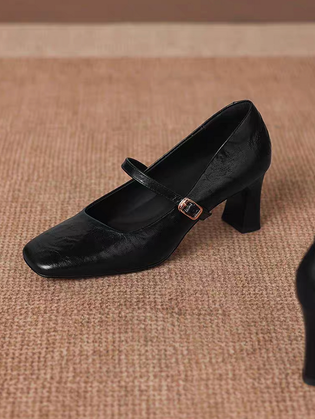 Lambskin square toe high heel Mary Janes 14