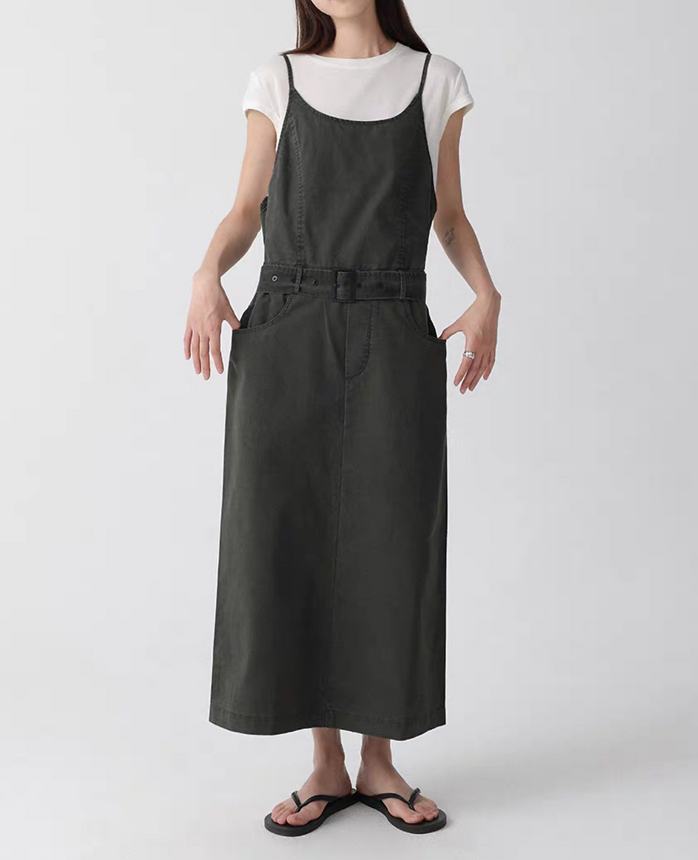 Thumbnail: Belted pure cotton side pockets slipdress
