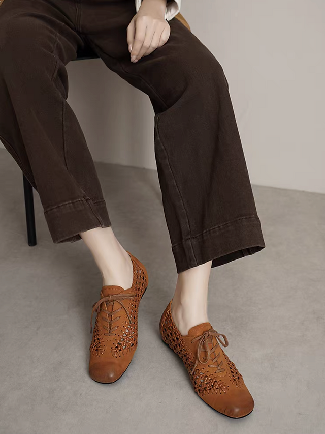 Weaved calf leather lacing docking shoes 13