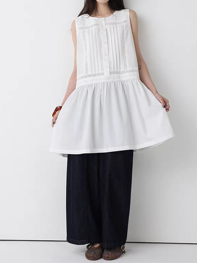 Ivory white sleeveless cotton vest / one piece 8