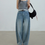 Thumbnail: Floral paint denim high waisted acid washed pants