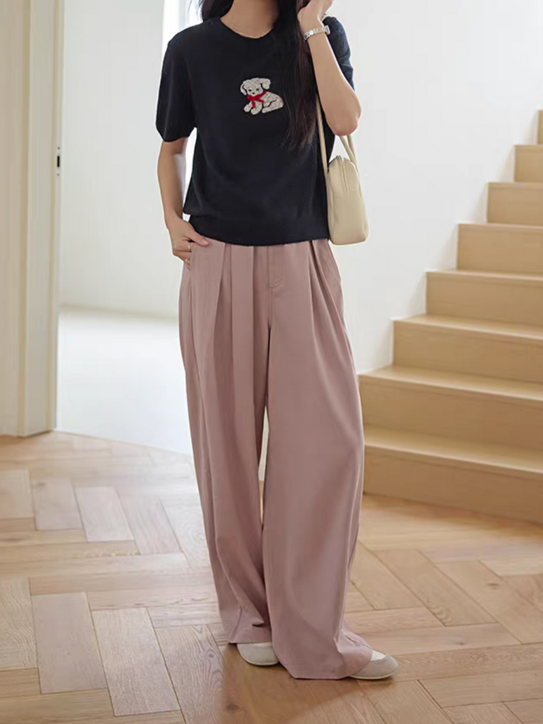 Elasticated cotton rayon dusty pink pleated straight pants 7