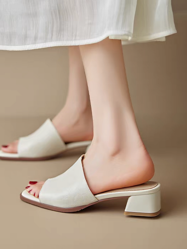 Chunky heel calf leather slip on sandals 7