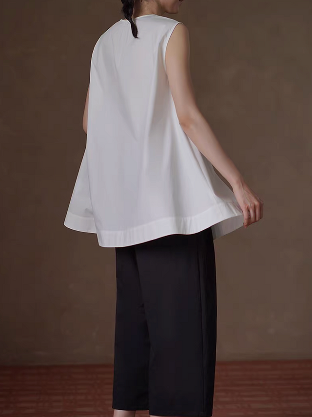 Peplum cotton poly non crease material mid length white vest 3