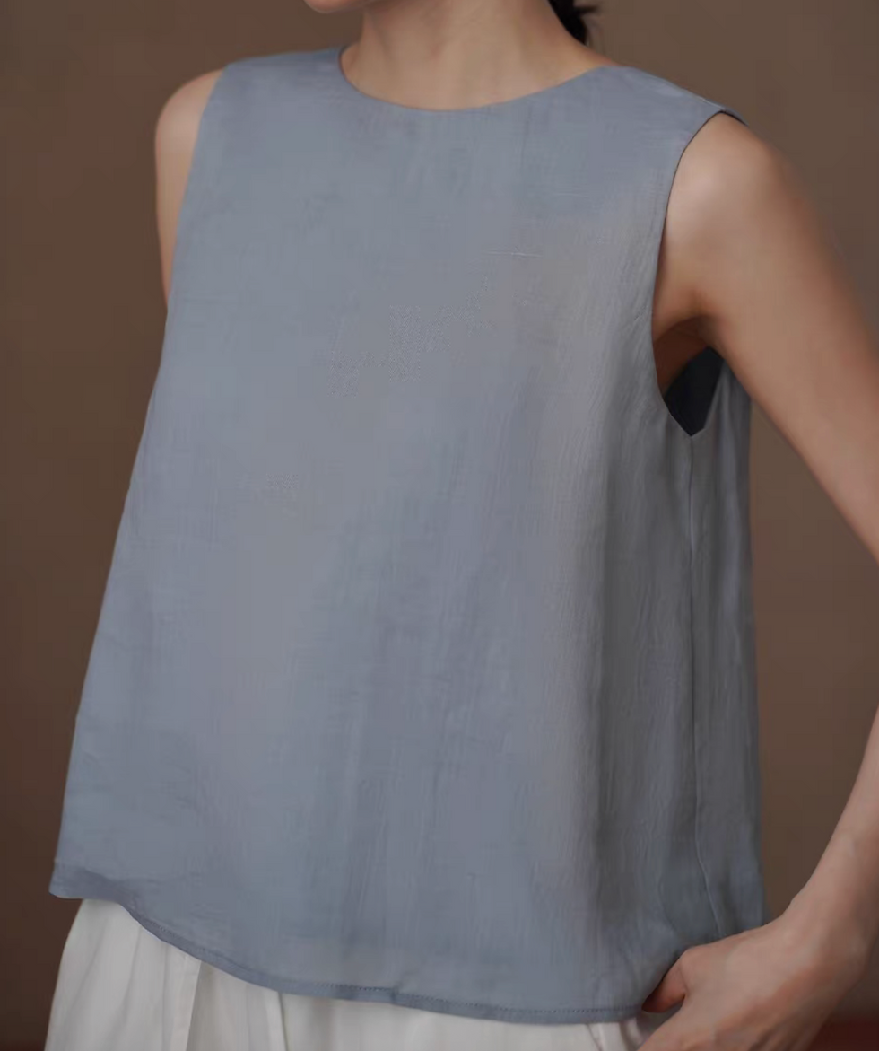 Thumbnail: Blue tencel lyocell poly two way pleated vest