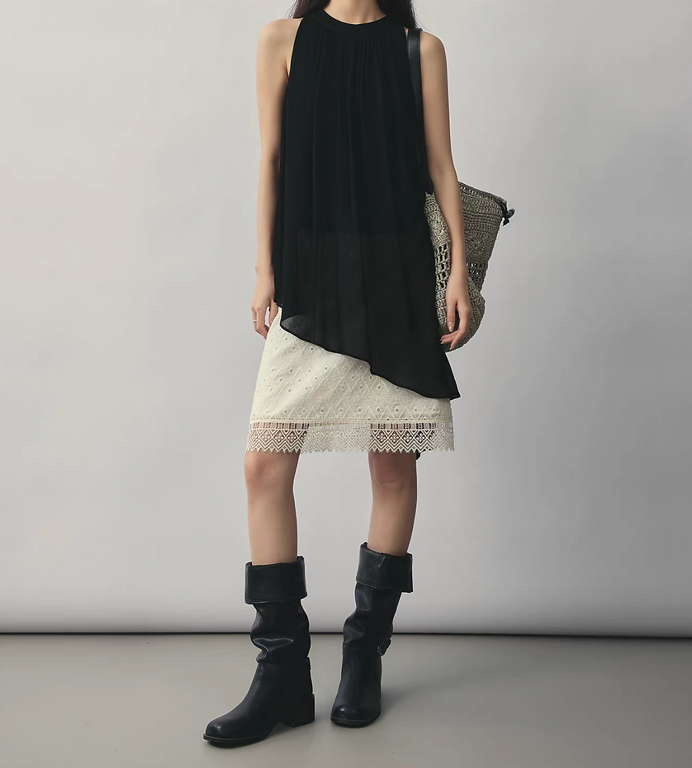 Thumbnail: Black tencel asymmetric halter flare vest