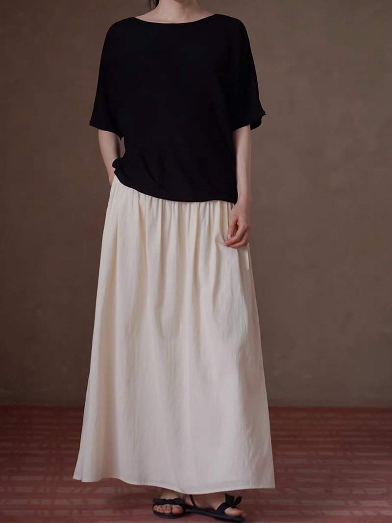 Elasticated cotton linen rayon ruffle waistline maxi skirt 5