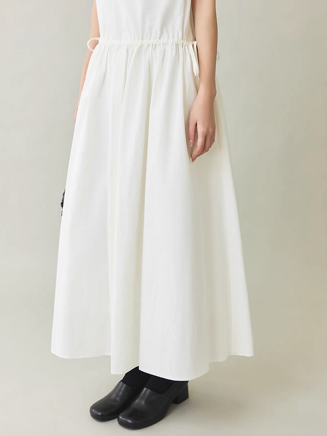 Ivory cotton waist drawstring side pockets cotton sleeveless dress 12