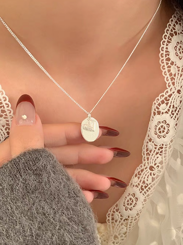 925 silver engraved heart & plate necklace 2