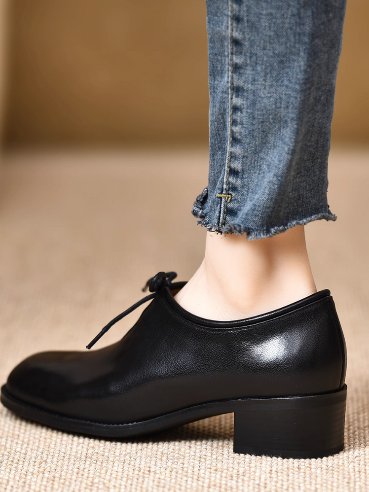 Brushed off calf leather crochet lacing wood heel shoes 10