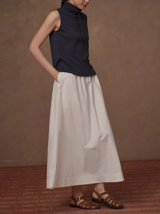Charcoal navy drawstring standing collar cotton lyocell vest 11