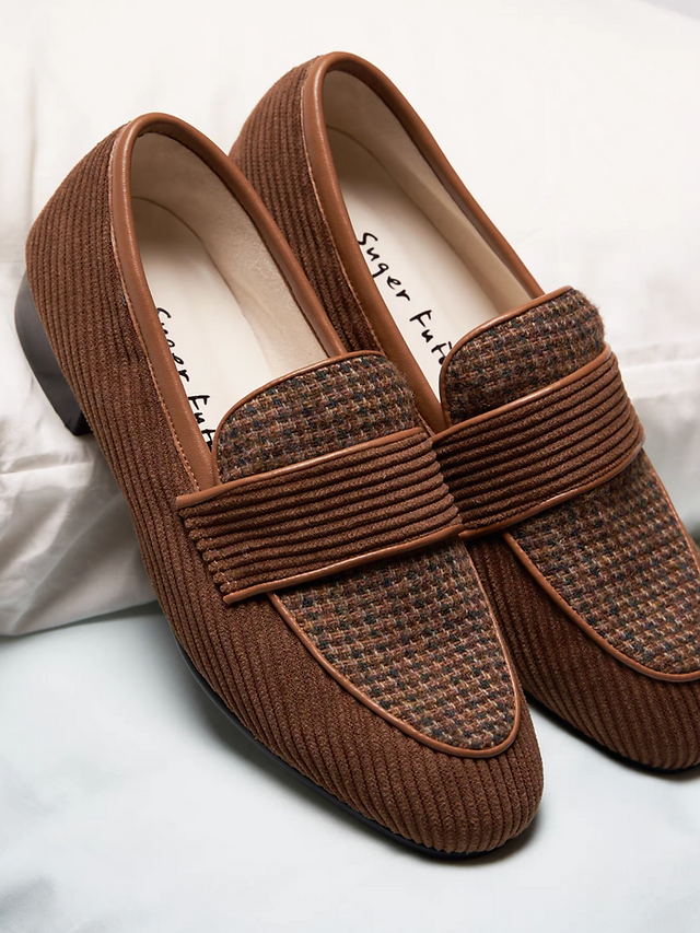 Fabric suede docking calf leather loafers 1