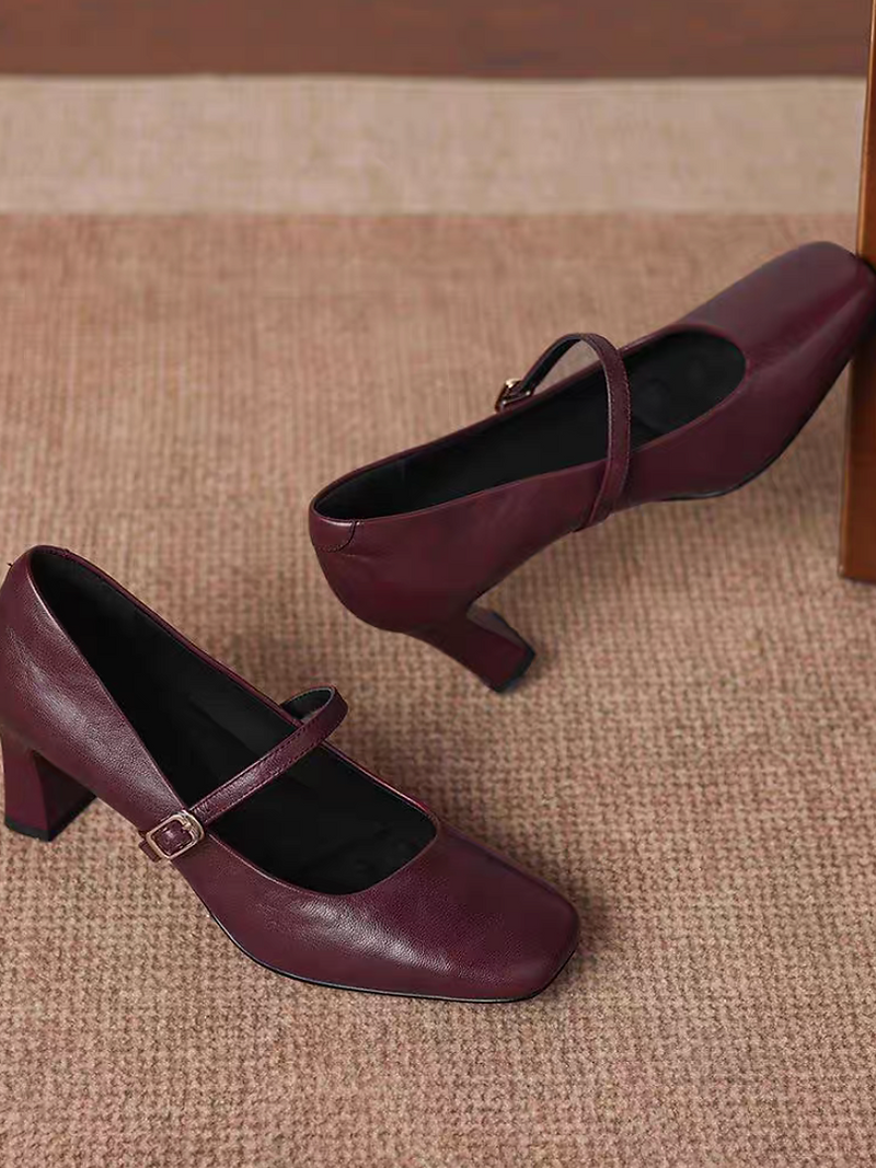 Lambskin square toe high heel Mary Janes 8