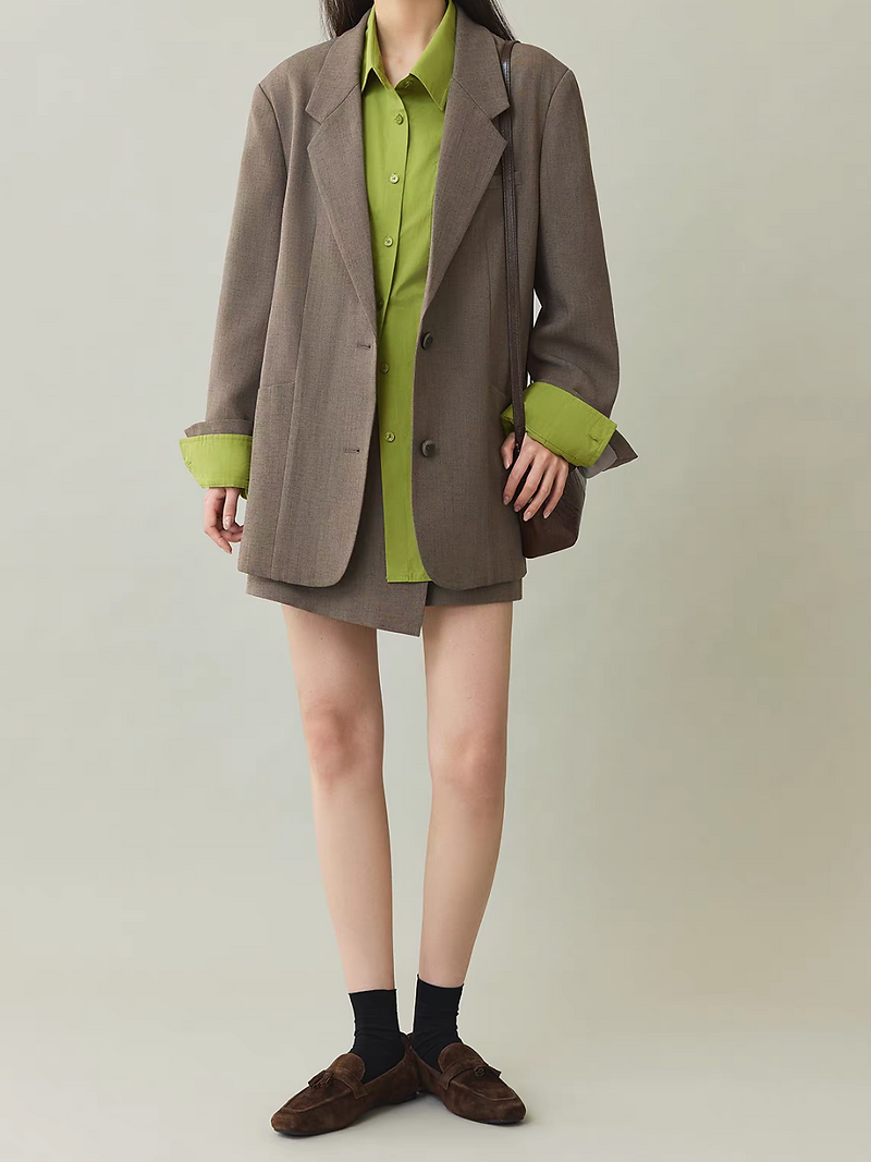 Mocha khaki cotton Japan linen mid length blazer with details 12