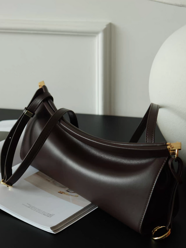 Calf leather metal ware shoulder + crossbody baguette bag 8