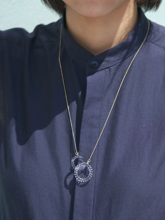 Handmade Hario engraved interloop rings glass necklace 1