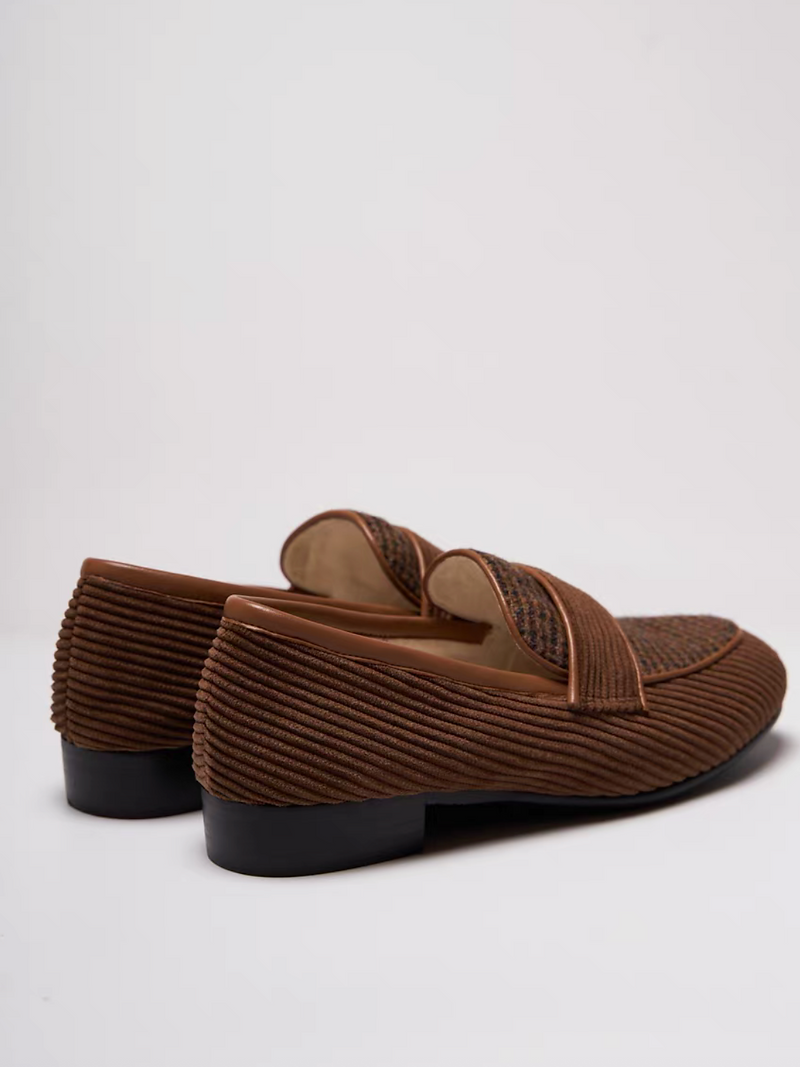 Fabric suede docking calf leather loafers 6