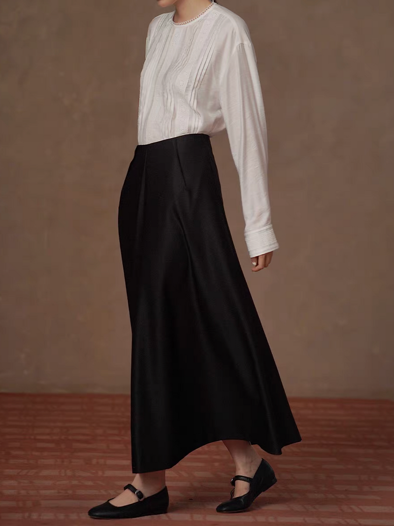Black poly rayon pleated A line high waisted skirt 6