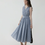 Thumbnail: V neck overlapping cotton grey white blue checker sleeveless dress