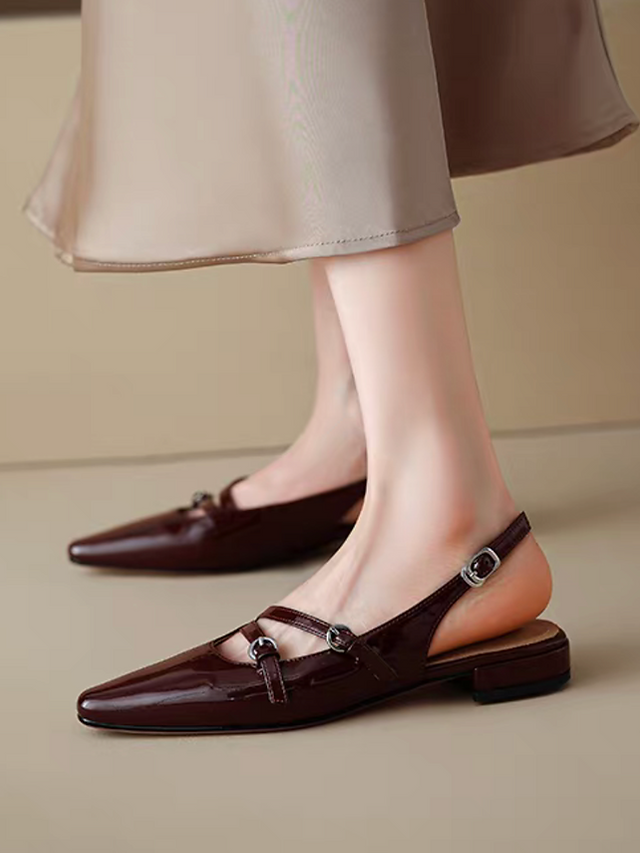 Oil waxed calf leather diagonal straps pointy sling back shoes 6