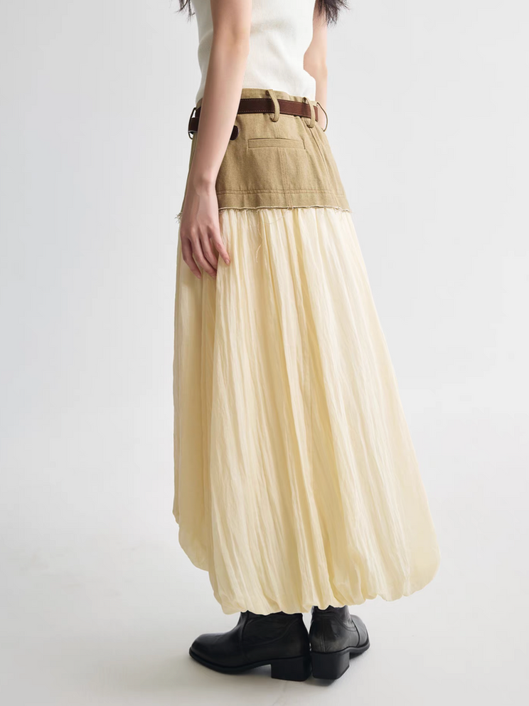 Docking khaki denim beige lyocell rayon asymmetric puff skirt 3