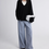 Thumbnail: Pastel blue cotton high waisted straight pants