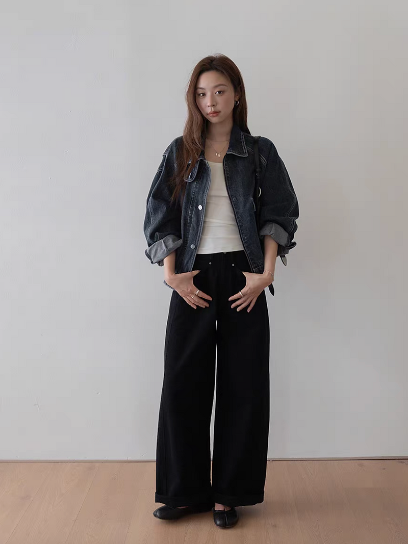 Acid washed dark navy denim polo two way denim jacket 12