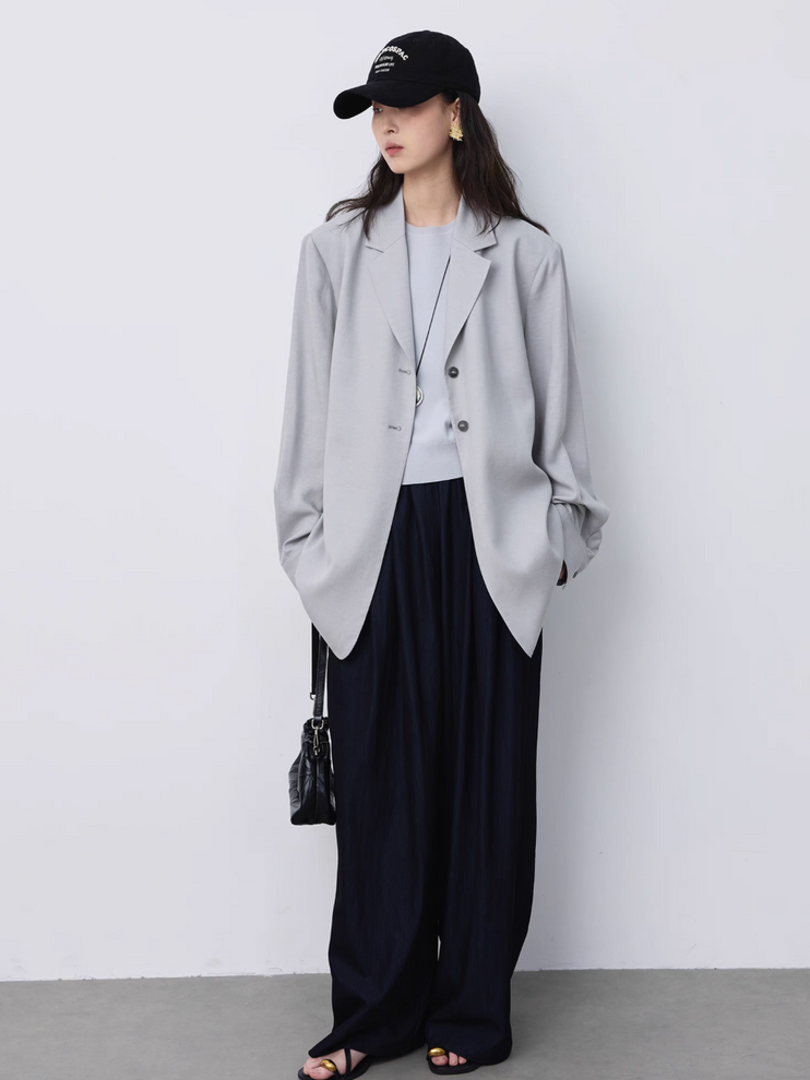 Marble buttoned greyish blue linen mid length belted blazer 5