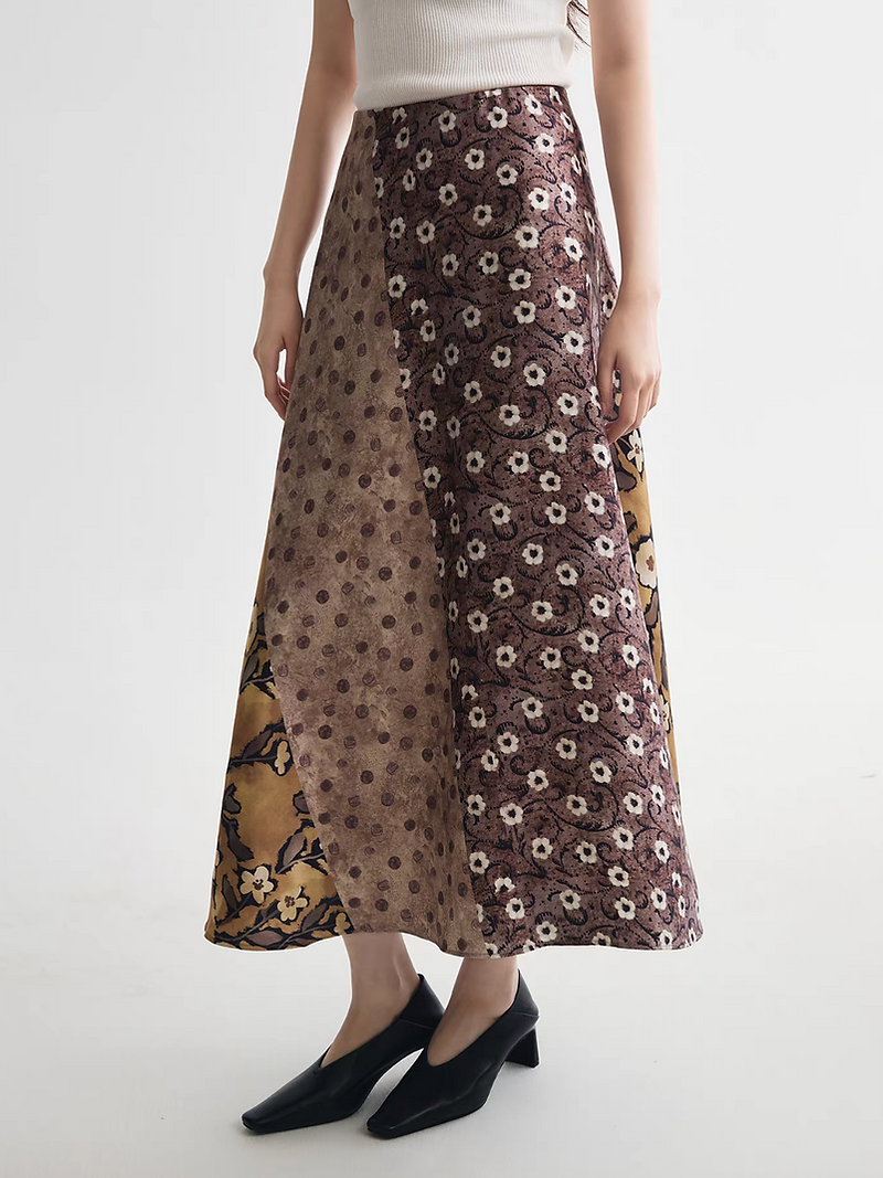 Satin poly docking floral patterned high waisted zipper skirt 4