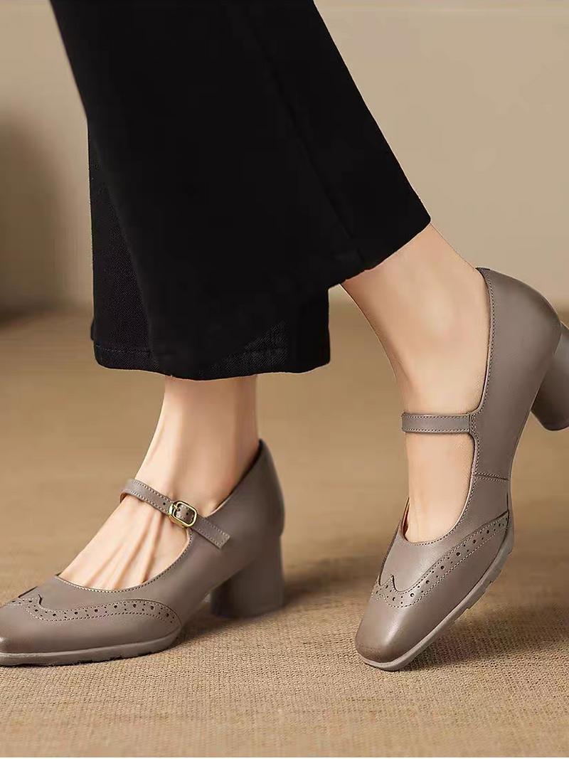 Brogue chunky heel calf leather Mary Janes 2