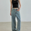 Thumbnail: High waisted acid washed light blue denim straight jeans