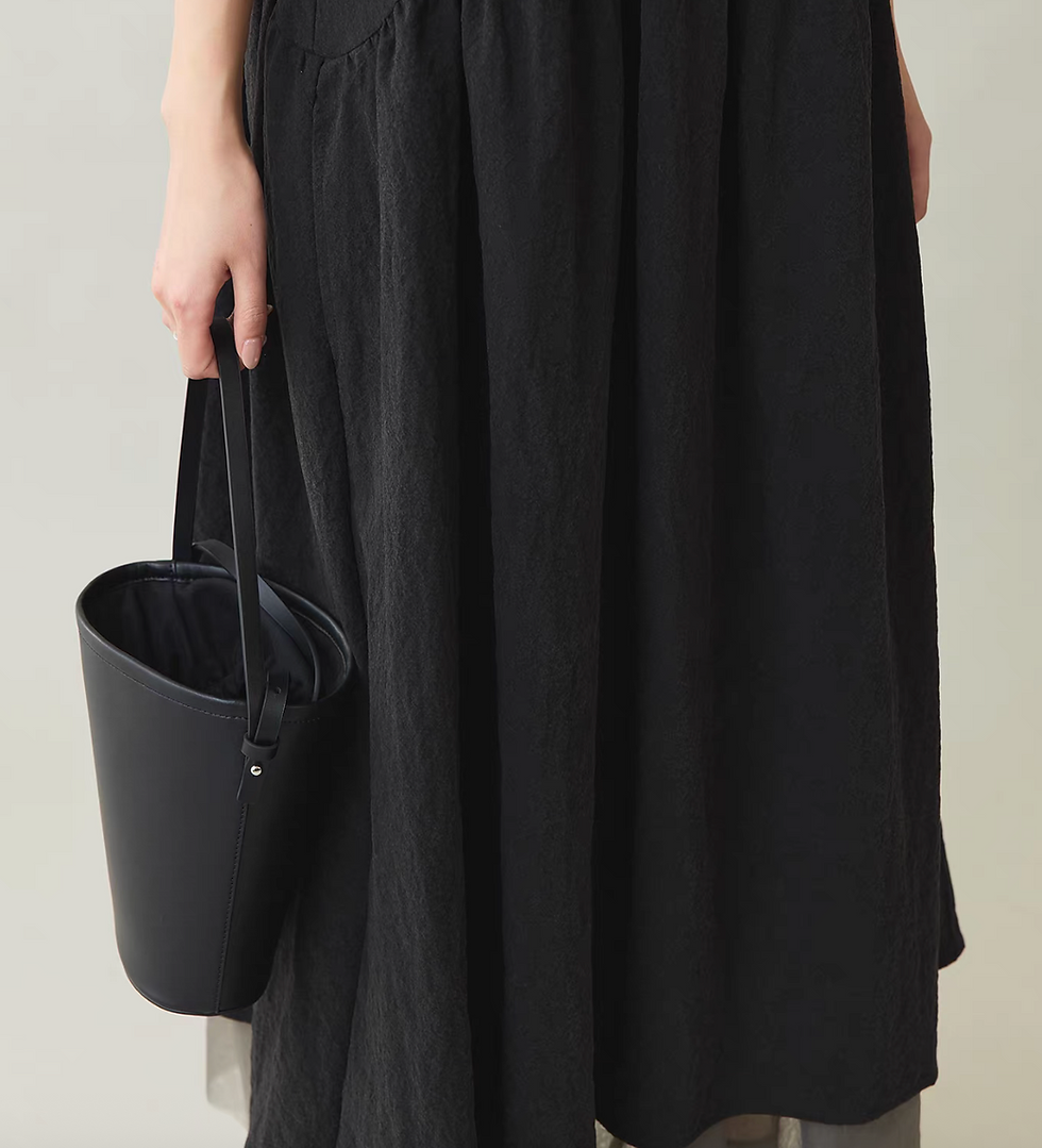 Thumbnail: Japan black linen grey organza layered side pockets sleeveless dress