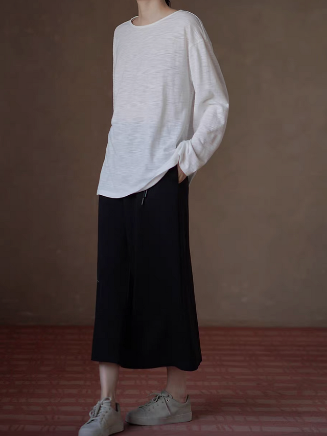 Cotton poly side drawstring elasticated black casual skirt 3