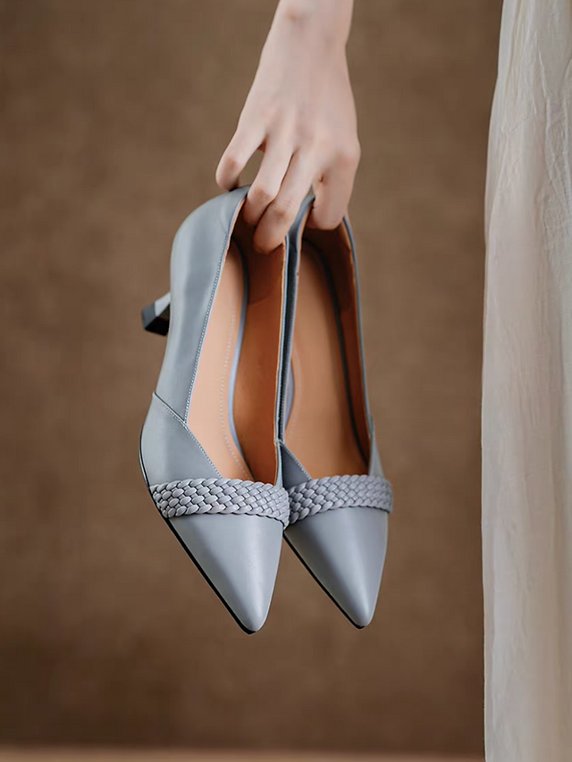 Lambskin weaved strap pointy stilettos 6