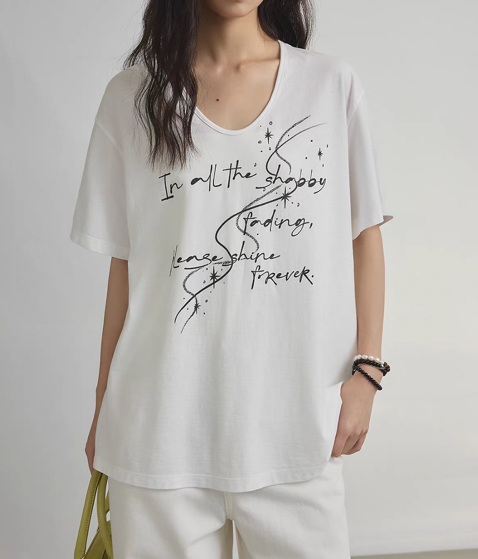 Thumbnail: Pure cotton white U neck mid length print tee