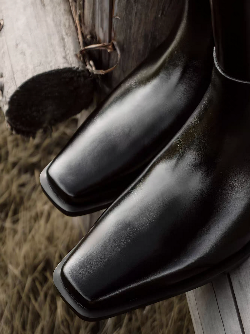 Made in Italy Italian calf leather black biker boots 6