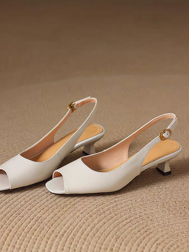 Peep toe calf leather sling back low heel sandals 12