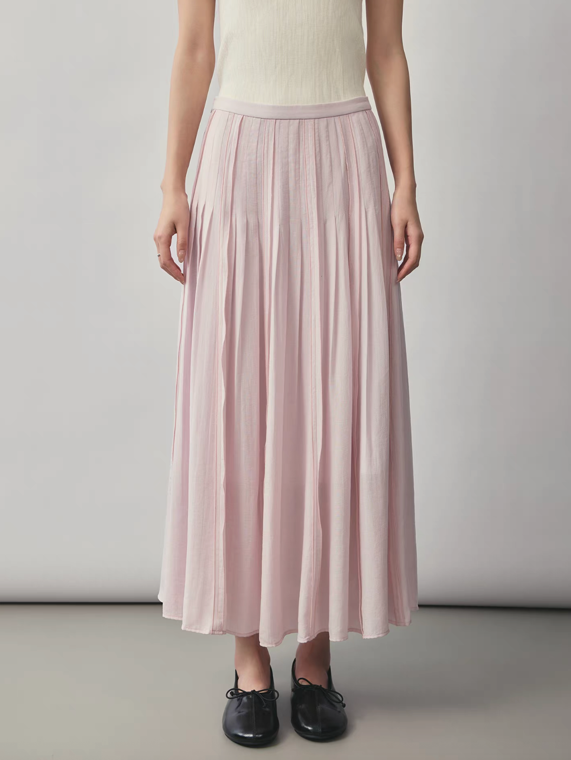 Pastel pink pleated high waisted elasticated skirt