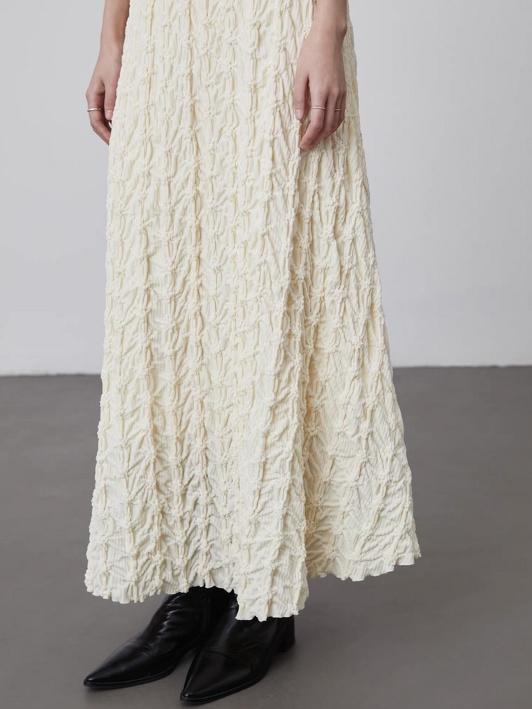 Embossed cotton poly valour velvety elasticated A line ivory skirt 9