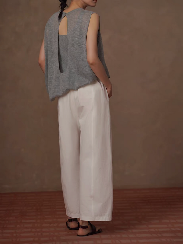 Pure cotton contour ivory white drawstring taper barrel pants 4