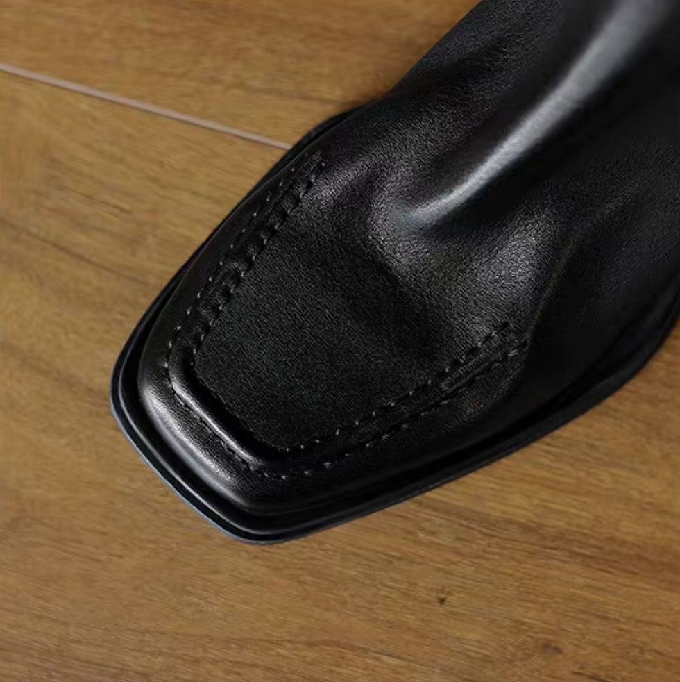 Thumbnail: Square toe calf leather contour elastic ankle boots