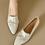 Thumbnail: Ribbon embossed lambskin wood heel pointy shoes