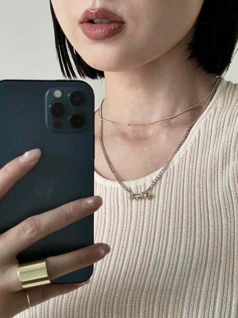 925 Silver bi color pin necklace  4